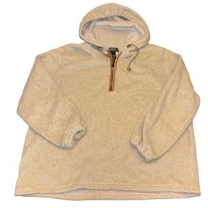 Lauren Ralph Lauren | Fleece Hoodie Pullover | Leather Trim | Size M | 1/4 Zip